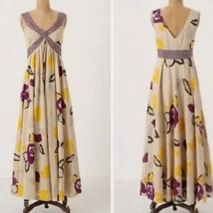 Moulinette Soeurs Cream Maxi Dress with Purple and Yellow Floral Pattern